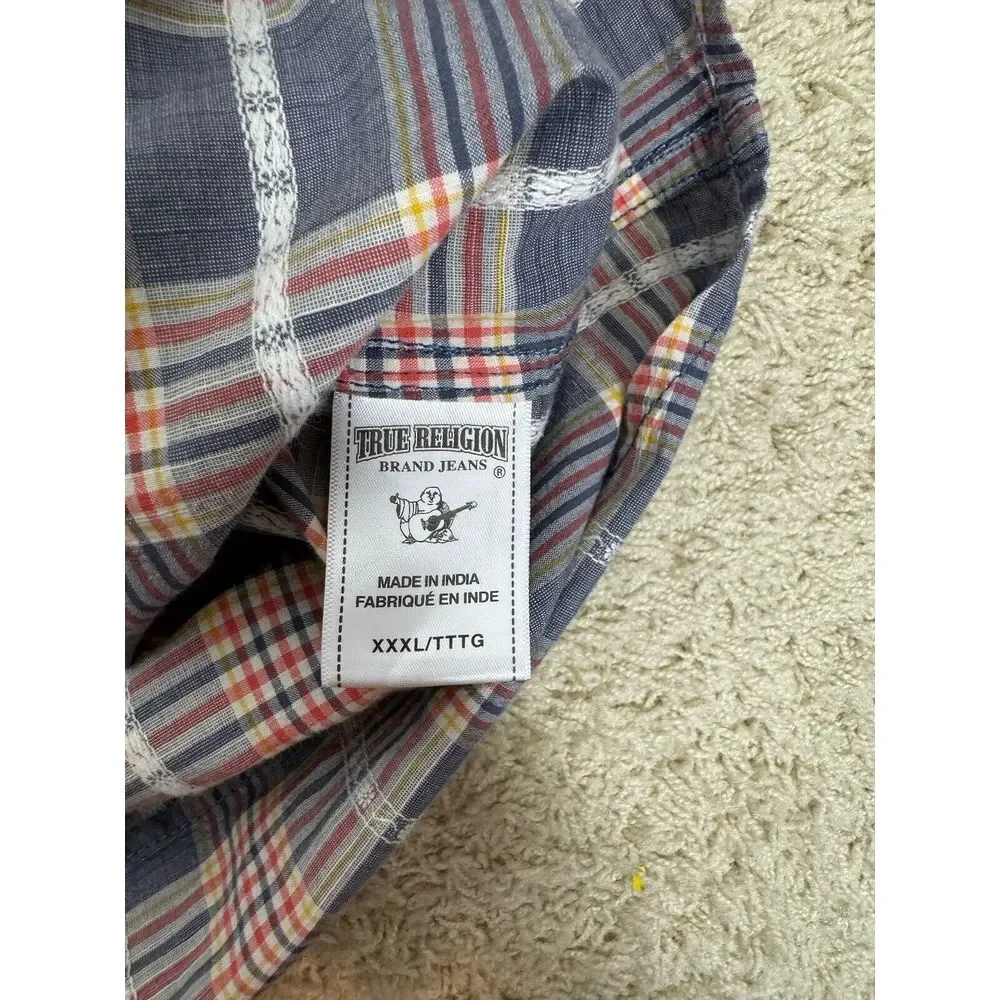 True Religion Multicolor Plaid Horseshoe Western Pearl Snap‎ Shirt Size XXXL